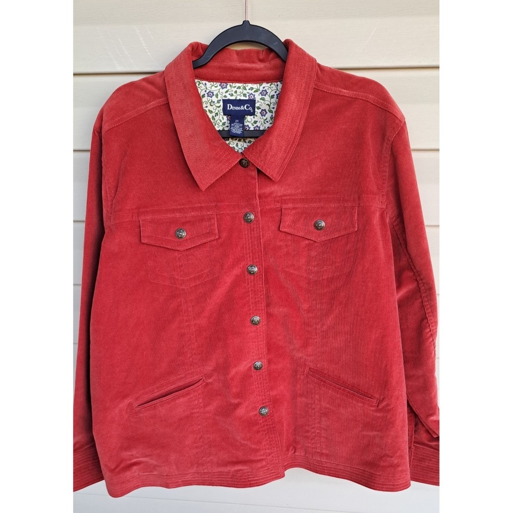 Denim & Co Women's Cotton Stretch Corduroy Coral Front Snaps Jacket XXL